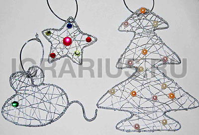 Ёлочная игрушка из проволоки бусин / бисера