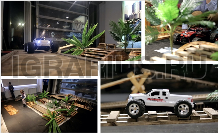 ПОЛОСА ПРЕПЯТСТВИЙ ДЛЯ РАДИОУПРАВЛЯЕМЫХ ДЖИПОВ РАЗМЕРЫ ОТ 6 Х 4 МЕТРОВ с 4-мя ДЖИПАМИ.