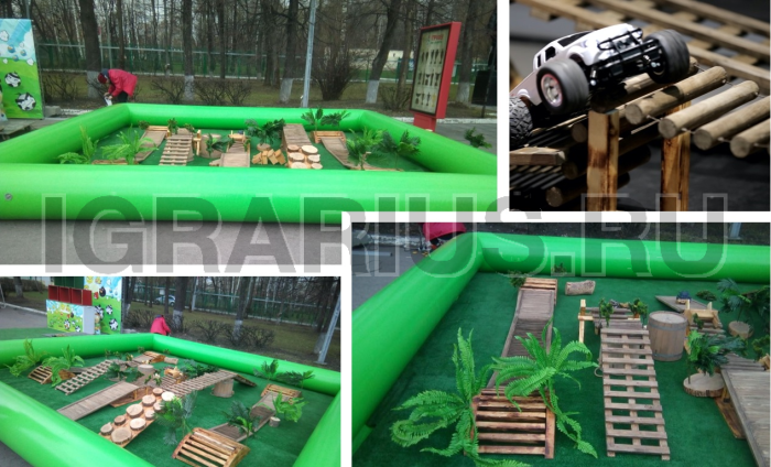 ПОЛОСА ПРЕПЯТСТВИЙ ДЛЯ РАДИОУПРАВЛЯЕМЫХ ДЖИПОВ РАЗМЕРЫ 6 Х 6 МЕТРОВ с 4-мя ДЖИПАМИ.