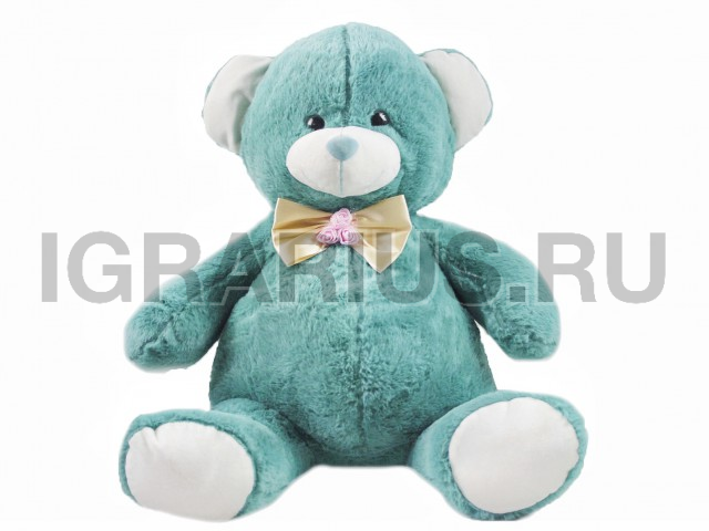 МИШКА БИРЮЗОВЫЙ С АТЛАСНЫМ БАНТОМ
